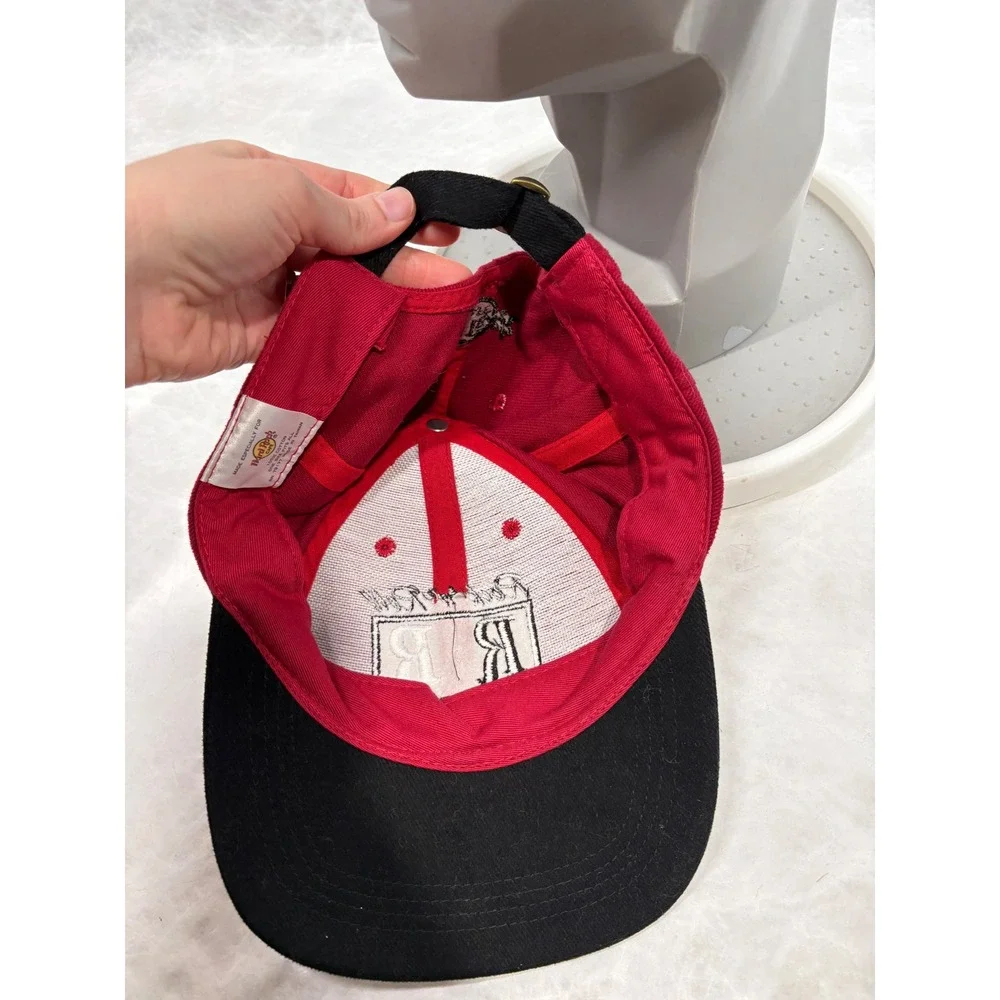 Hard Rock Cafe Dubai Hat Vintage Rock n Roll Never Dies Red Black Strapback Cap